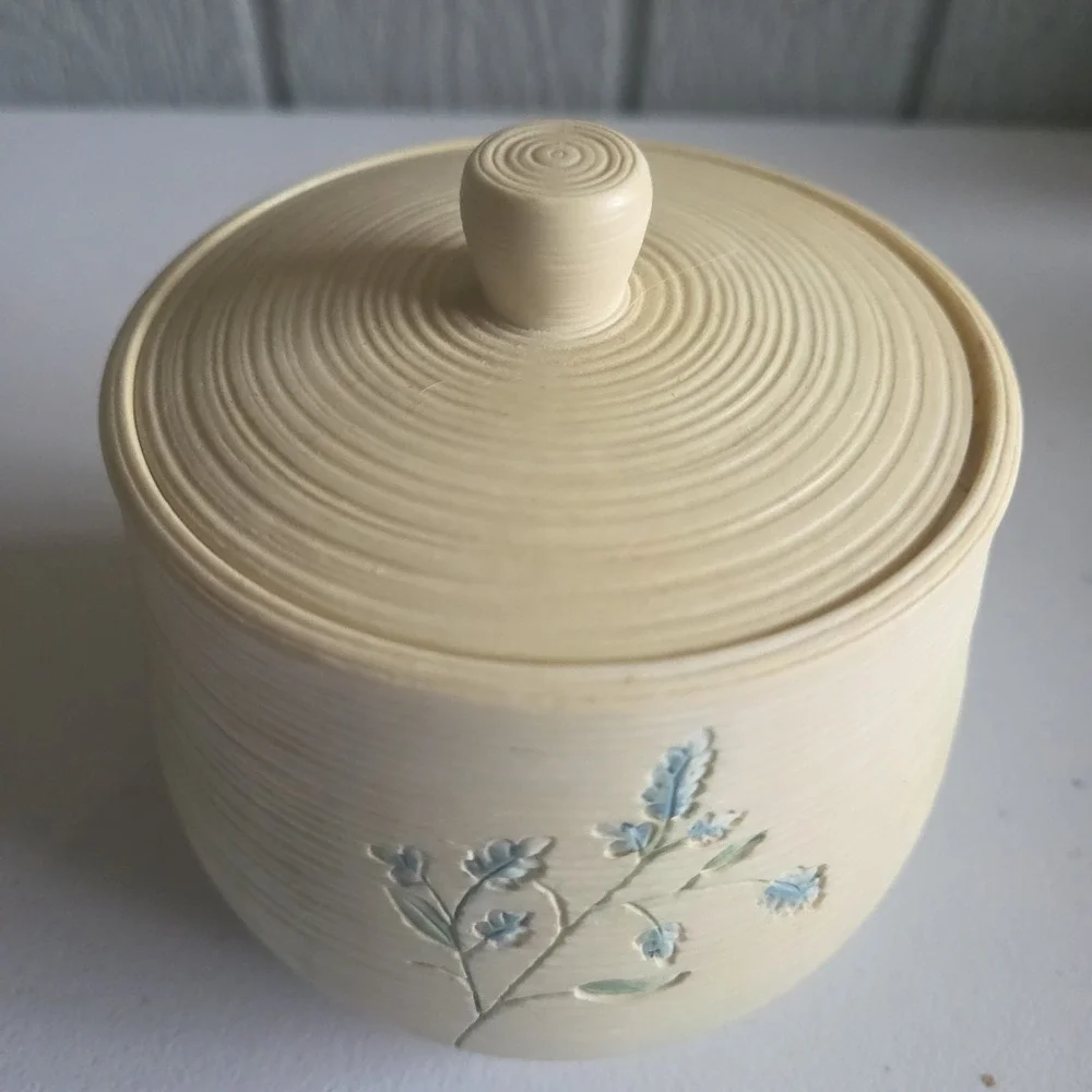 Shabby Chic Floral Embossed Bathroom Canister Lid Cotton Jar Floral Handpainted